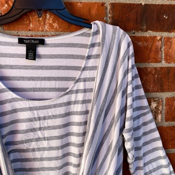White House Black Market Large Gray Stripe Drape Front Twist Dolman Top - Picture 2 of 9
